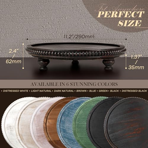 EOSAHR Rustic Round Pine Wooden Display Riser – Beaded Pedestal Stand for Decor, Kitchen Counter Organizer, Coffee table & Cake Stand - Decorative Display Risers for Living Room Decor (Old Black) - color: Old Black