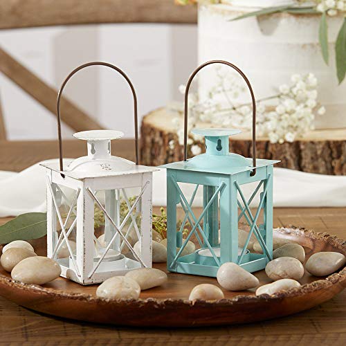 Kate Aspen Rustic Shelf Decor Luminous Vintage Tea Light Votive Candle Holders Metal Mini Decorative Lantern, Distressed Teal Blue - color: Luminous Blue - Small, size: 1 Count (Pack of 1)
