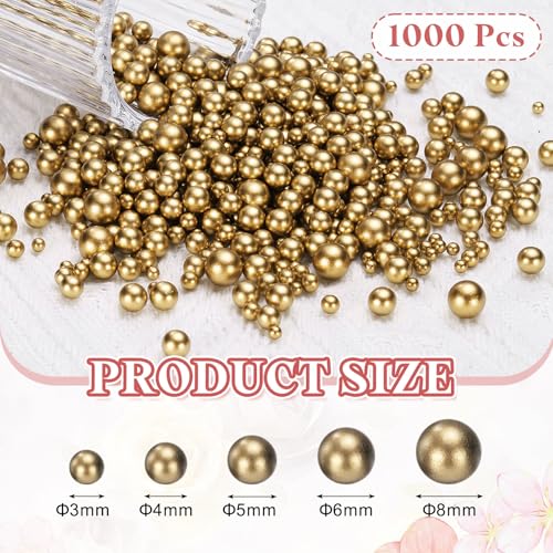 PATIKIL 1000 Pcs No Hole Pearls, 3mm 4mm 5mm 6mm 8mm Mini Round Faux Pearl for Art Crafts Jewelry Making Nail Vase Filler Birthday Wedding Party, Dark Gold - color: Dark Gold