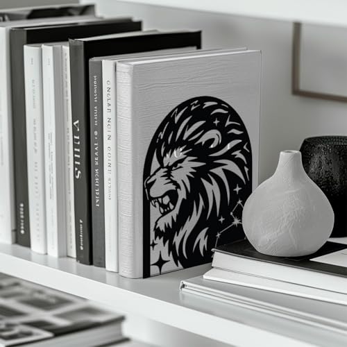 Peacoblue Metal Bookends for Shelves, Modern Decorative Heavy Duty Study Book Support Stoppers for Office, Desk, Shelf, Room 5.3"x4.3"x6.3" Cast Iron Simple Tall Bookends, 1 Pair (Leo Constellation) - style: Leo Constellation