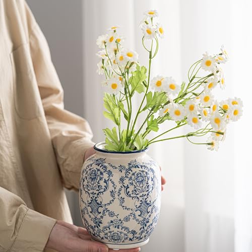 Blue and White Vase, Vintage Blue Ceramic Flower Vessel,Ceramic vases for Home Decor,Vintage Vase for Home Decor, Living Room, Shelf, Office, Rustic Table Centerpiece (Blue and white-01, Small) - color: Blue and White-01, size: Small