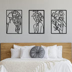 CHENGU 3 Pieces Metal Minimalist Abstract Woman Wall Art Line Drawing Wall Art Decor Single Line Female Home Hanging for Kitchen Bathroom Living Room - style: Floral Style