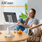 AICase Upgraded iPad Stand - Adjustable Desk Stand for iPad Pro 9.7, 10.5, 11, 12.9 Air Mini 5th/6th Gen, Samsung Tablet, Tab (3.5-13") - color: Silver - Upgraded