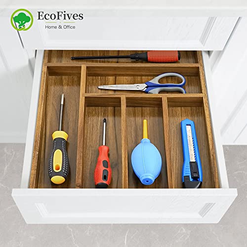 EcoFives Luxury Acacia Kitchen Drawer Organizer - Silverware Organizer - Utensil Holder and Cutlery Tray with Grooved Drawer Dividers for Flatware and Kitchen Utensils (6 Slot) - size: 6 Compartments