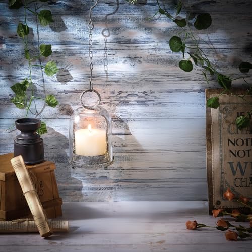 7.5" High Versatile Modern Metal Hurricane Lantern with Handmade Sturdy Glass Dome in Shabby Black for 2" Pillar Candle & Plants, Industrial, Farmhouse (Black Shabby, 4" x7.5 for 2" Pillar) - color: Black Shabby, size: 4"x7.5"