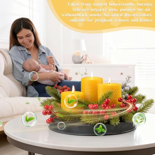 Hand-Rolled Beeswax Candles,2.8x3in-6PCS,All Natural Honeycomb Beeswax Pillar Candles,144 Hours Long Burning Bees Wax Candles for Home,Dripless Smokeless Unscented Honeycomb Pillar Candle - color: 2.8x3in, size: 6pcs