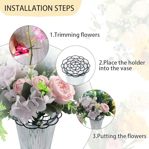 OYEFLY 6Pcs Flower Arrangement Holder,Metal Floral Grid Used for Vase Flower Arrangement Art (Black4in5in6in6) - color: Black4in5in6in6