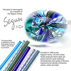 Ca D Oro Small Drop Glass Vase Boho with Blue/Green Canes Hand Blown Murano-Style Art Glass - Model Tall - color: Blue