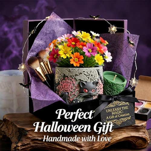 1Pc Gothic Black Cat Jar Silicone Mold 3D Spooky Spiderweb Resin Mold for Epoxy Casting, Concrete DIY Makeup Brush Holder Succulent Planter Pen Cup Candle Handmade Halloween Gifts Home Decor - color: Cat Resin Mold