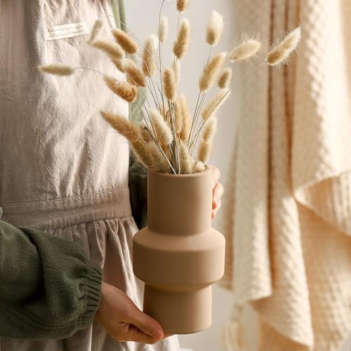 Modern Ceramic Vase Set of 3, 8 inch Simple Geometric Lines Vase for Pampas Grass Dried Fresh Flowers, Home Decor, Bedroom, Living Room, Bookshelf Decoration, Neutral Minimalist Nordic Style - color: 104