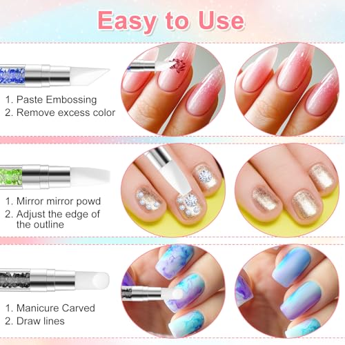 3 Pcs Nail Art Sculpture Pen, Dual Tipped Silicone Nail Tools, Silicone Head Acrylic Handle Nail Art Brushes, Rhinestone Nail Polish Carving Pen, Nail Art Tools for Home Salon(Black Green Royal Blue) - color: Black, Green, Royal Blue
