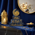 Smile 4Pc Ramadan Wooden Decorations Eid Mubarak, Ramadan Islamic Tiered Tray Muslim Party Tabletop Home Decor - style: Eid