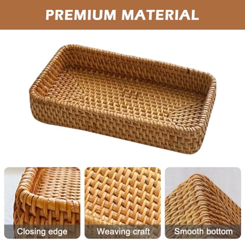 Pilarmuture Serving Vanity Tray,Rattan Bathroom Vanity Tray,Serving Vanity Basket,Bathroom Tray for Countertop,Sturdy Storage Basket for Dressing Table,Shelves,Desk Top,Cabinet,Nightstand ﻿