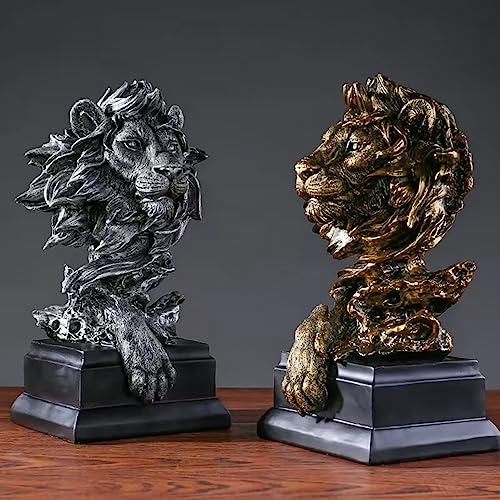 Lion Head Statue Decor Lion Sculpture for Home, Office, Bookshelf, Desk, Living Room, Barn - Decorative Art Figurine (2 Pieces) - style: Lion