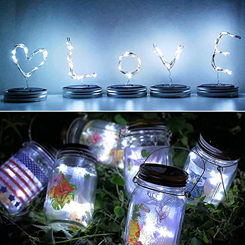8 Pack Fairy Star Firefly Jar Lids Lights,Solar Fairy String Lids Lights（No Jars）,Waterproof Lantern Mason String Solar Lights with Hangers for Regular Mouth Jars Gifts(Cold White) - color: Cold White