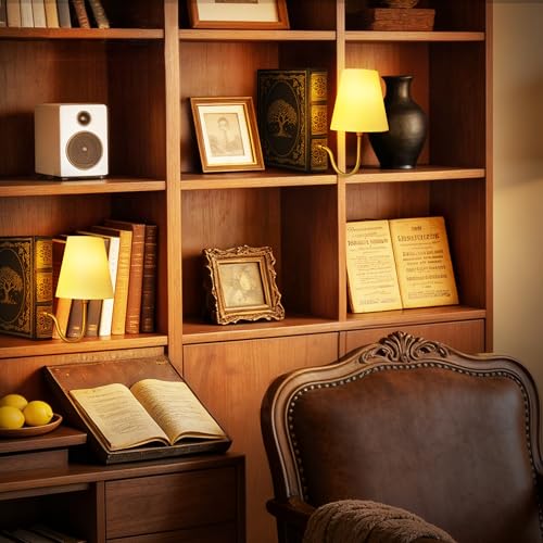 AELS Vintage Bookshelf Lamp with Bulb, Table Lamp with Linen Shade, 3-Color Dimmable Touch Control, Modern Farmhouse, Book Sconce for Office Home Bedroom Bookshelf, Tree of Life on Black & Gold - color: Tree of Life Black, size: Plug-in Model