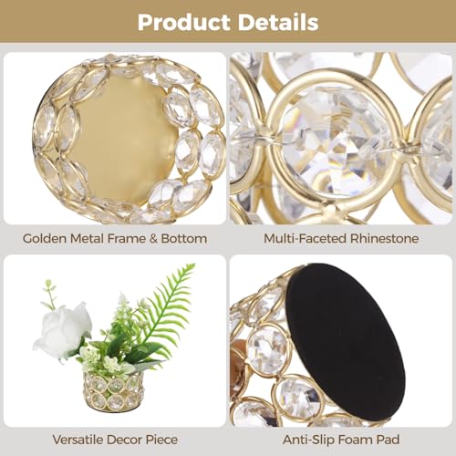 30 PCS Metal Crystal Tealight Candle Holders, Golden Iron Candle Stand with Clear Plastic Crystal, Elegant Table Centerpiece Decor for Weddings Dining Events Parties Celebrations