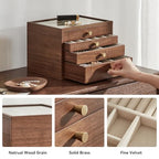 CHOSIN Black Walnut Jewelry Box for Women, 4-Layer Wooden Organizer with Glass Lid, for Watches, Necklaces, Rings & Earrings Storage Christmas Gifts - style: 4 Layer A