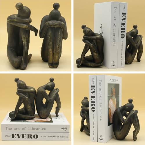 Lukitas Unique Decorative Girl Thinker Bookends, Non-Slip Book Holder, Home Office Bookshelf Decor, Creative Desktop Ornaments for Study Room Hotel Shelves, Resin, 1Pair/2Piece 6.5'' - color: Bronze