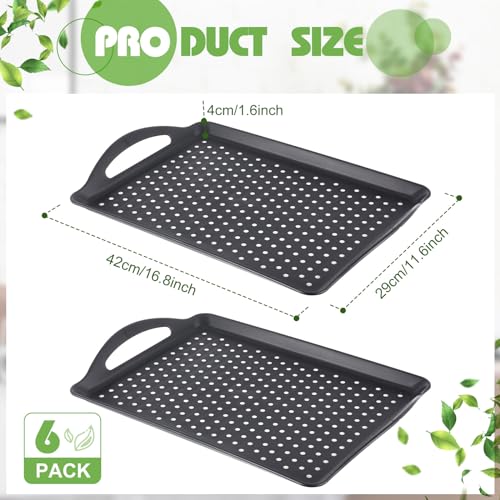 Uiifan 6 Pcs Non Slip Serving Tray with Handles 16.8 x 11.6 Inch Large Food Trays for Eating Breakfast Dinner Bed Snack Fruit Dessert Drink Beverage(Black)