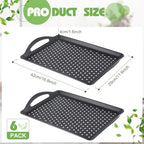 Uiifan 6 Pcs Non Slip Serving Tray with Handles 16.8 x 11.6 Inch Large Food Trays for Eating Breakfast Dinner Bed Snack Fruit Dessert Drink Beverage(Black)