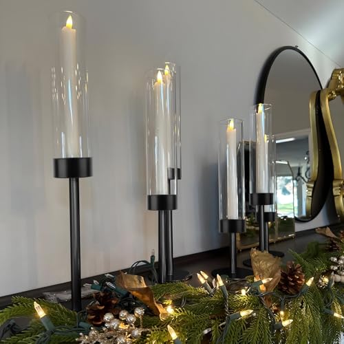 Black Hurricane Candle Holders, Set of 6 Glass Taper Candlestick Holders Metal Candle Stands Bulk with Glass Cover for Dining Tables Wedding Candelabra Centerpieces Decor - color: Black