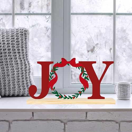 COCHIE Metal Merry Christmas Joy Sign, Christmas Wreath Table Centerpieces Decorations for Home, Office, Shelf, Mantel, Indoor, Xmas Red and Green Party Decor Supplies (XMAS B) - style: XMAS B