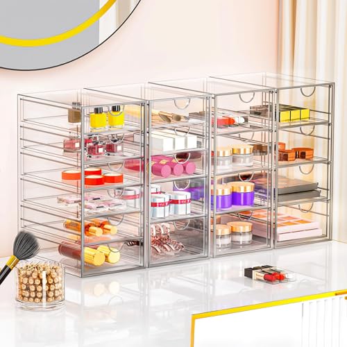 YFXCVSL Acrylic Makeup Organizer with 31 Drawers, 6 Pack Clear Storage Drawers, Bathroom Makeup Organizer for Palettes, Cosmetic, and Beauty Supplies,Ideal for Vanity, Cabinet,Desk Organization - size: 31 Drawers