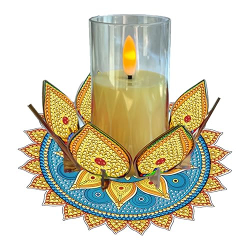 DIY Diamond Art Painting Candlestick Holders 5.71in Mandala Flower Shape Desk Candle Tray Tabletop Ornaments for Wedding Ramadan Party Home Table Centerpiece-Mandala09 - color: Mandala09