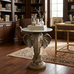 Elephant Sculptural Side Table, 19.69" W x 25.98" H Faux Marble Top, Resin Animal End Table, Unique Accent Table for Living Room, Gift for Housewarming - color: Yellow Elephant Head Statue