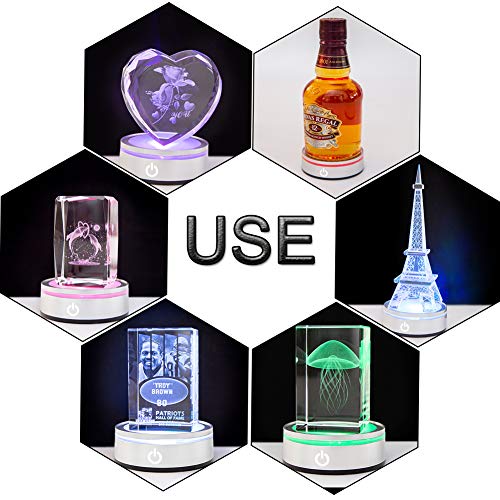 IFOLAINA LED Light Base Lighted Display Stand for Crystal 3D Photo Glass Art Tumbler RGB Multicolor Lighting Round Pedestal USB Battery Operated - Flat - size: Flat