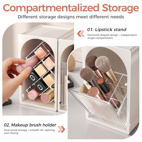 INVSSENE Stackable Makeup Organizer Countertop, Storage Perfume Skincare Cosmetic Lipstick Face Mask Makeup Brush Palettes, Ideal for Vanity Bathroom Counter - color: 3513 White+Clear