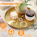 3 Pcs 12 Inch Gold Round Serving Tray, Stainless Steel Decorative Plate for Jewelry Makeup Organizer, Vanity Bathroom Coffee Table Dessert Display