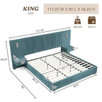 Luxury King Size Bed Frame with Oversized Upholstered Headboard, Modern Chenille Upholstered Platform Bed Frame with Gold LED Lights, Nightstands, No Box Spring Needed, Blue - color: Blue, size: King