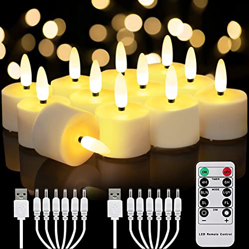 Homemory Flameless Rechargeable Tea Lights with Remote Timer - LED Tea Lights Battery Operated, Realistic Flickering for Home Holiday Decor, Wedding Table Centerpieces, 12-Pack (Φ 1-1/2''×H 2-1/3'') - color: 3D wick, Rechargeable, Remote, Pack of 12