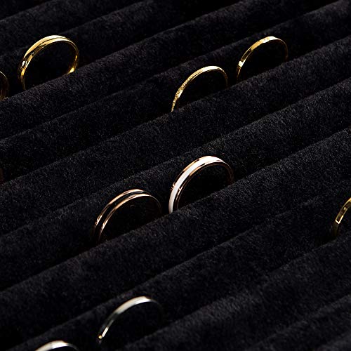 Frebeauty Rings/Earrings Organizer Tray with Clear Lid 10 Slots Velvet Drawer Insert Jewelry Storage box with Transparent Glass lid Jewelry Display Case Showcase Gift for Girls Women (Black, 10 Slots) - color: Black, size: 10 Slots