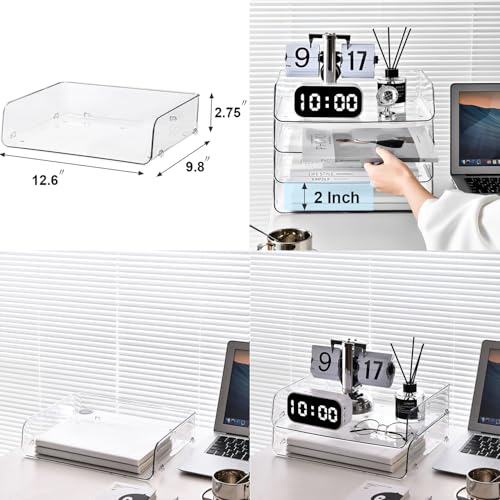 Gagee Set of 2 Office Organization and Storage, Clear PET Letter Tray Desk Organizer, Stackable Document Organizer for Notes, Pens, File Paper, Desk - size: 2 Horizontal