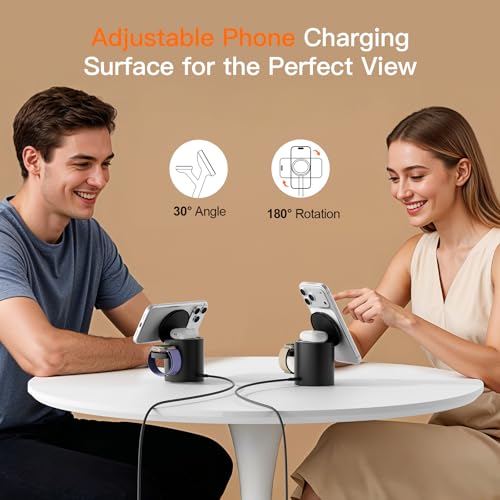2026 Foldable 3 in 1 Wireless Charging Station,for Apple Magsafe Charger Stand,Fast Magnetic Wireless Charger Station for iPhone 1716 15 14 13 12 Series,Airpods Pro,Apple Watch Ultra Series（Black）