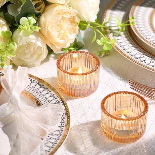 Lanttu Tealight Candle Holder Set of 12, Gold Small Votive Candle Holders for Table Centerpiece, Glass Tea Light Candles Holder for Party & Home, Wedding Decor (2'' Dia x 1.4'' H) - color: Gold