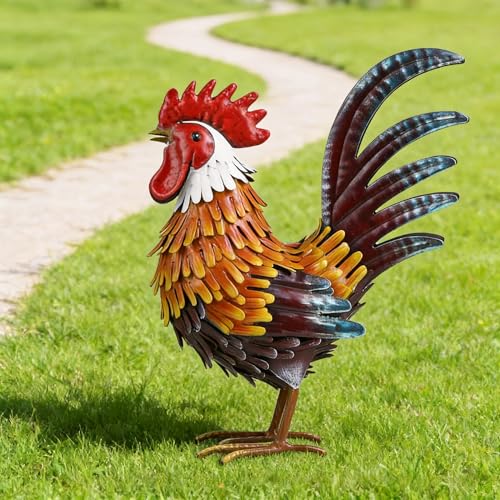 Shorayn Rooster Garden Statue Metal Chicken Yard Art Decor Outdoor Sculpture Figurines
