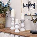 NIKKY HOME Rustic Pillar Candle Holder Set of 3 - Farmhouse Wood Candlestick Stand for Mantle, Fireplace, Dining Table Centerpieces, Distressed White - color: Distressed White