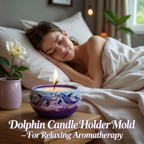 1Pc Dolphin Jar Silicone Mold, 3D Ocean Wave Bowl Resin Mold for Epoxy Casting Succulent Planters, Concrete, Clay, Candle Holders, Storage Box, Trinket Dishes DIY Home Decor Handmade Gifts - color: Dolphin Resin Mold