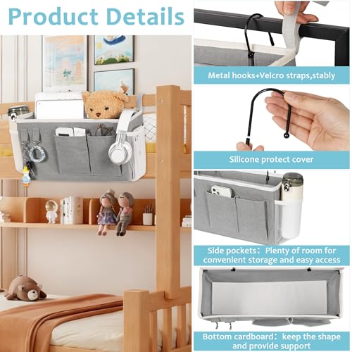 Loghot Bedside Caddy/Bedside Storage Bag Hanging Organizer for Bunk and Hospital Beds,Dorm Rooms Bed Rails,Can be Placed Glasses,Books,Mobile Phones,Keys (2pc Grey) - color: 2pc Grey