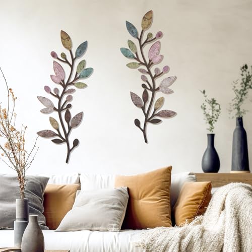 Zzbakress 2 Pcs Colorful Tree Leaf Wall Art Decor Vine Home Wall Decor Olive Branch Leaf Wall Ornament Large Wall Decor for Bedroom, Living Room, Wall Sculptures Indoor Outdoor (Multicolor) - color: Multicolor