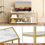 Function Home TV Stand for TVs up to 55 Inch, 3 Tier Entertainment Center, Media Console with Open Storage Shelves for Living Room Bedroom, 47” Modern TV Table with Faux Marble Top Gold Metal Leg - color: 47" Gold