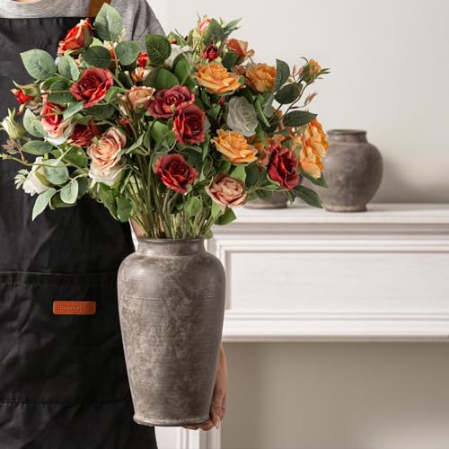 Large Ceramic Rustic Vase, 11 Inch Tall Flower Vase Farmhouse Decorative Vase Floral Pottery Vases for Home Decor Table Living Room Entryway Mantel Bookshelf Bedroom Bathroom Kitchen - Brown - color: 11"h - Brown