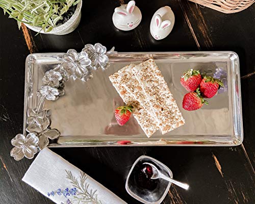 Arthur Court Metal Butterfly and Dogwood Flower Oblong Aluminum Tray for Everyday and Formal Dinner Events Garden Party 19 inch x: 8 inch