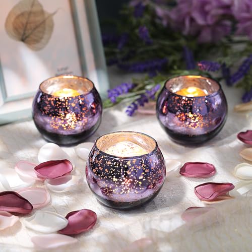LETINE Purple Mercury Glass Votive Candle Holders - Set of 36 | Elegant Gold Tealight Candle Holders for Table Centerpieces, Spring Summer Weddings, Rehearsal Dinners, Valentine's Day Decorations - color: Purple