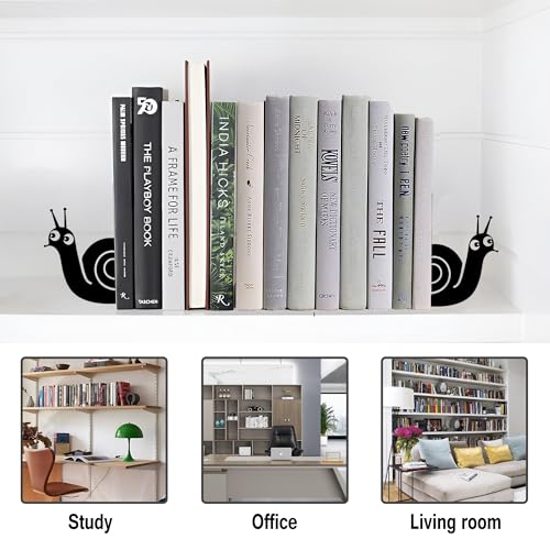 Bookends Cute Snail Metal Book Ends, Novelty Decorative Bookends for Bookshelf, Book Organizer for Desk Home Office School Bookshelf Decor, Black - 1 Pairs - color: Cute Snail