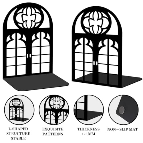 Metal Bookends for Shelves, Vintage Door Windows Book Ends for Heavy Books, Metal Bookends for Desk Organizer, Adults Office Library Decor Decorative Books for Home Decor - style: Door